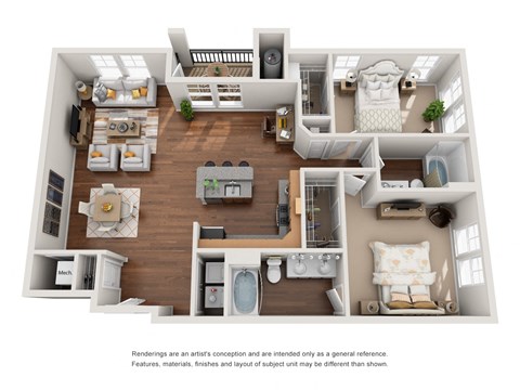 Floor plan for 2 beds, 2 baths, 1235 sqft